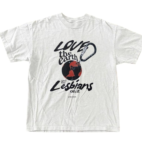 Gildan Tops - Gildan Graphic Tee Women Small White New Love The Earth Lesbians Pride Carabiner